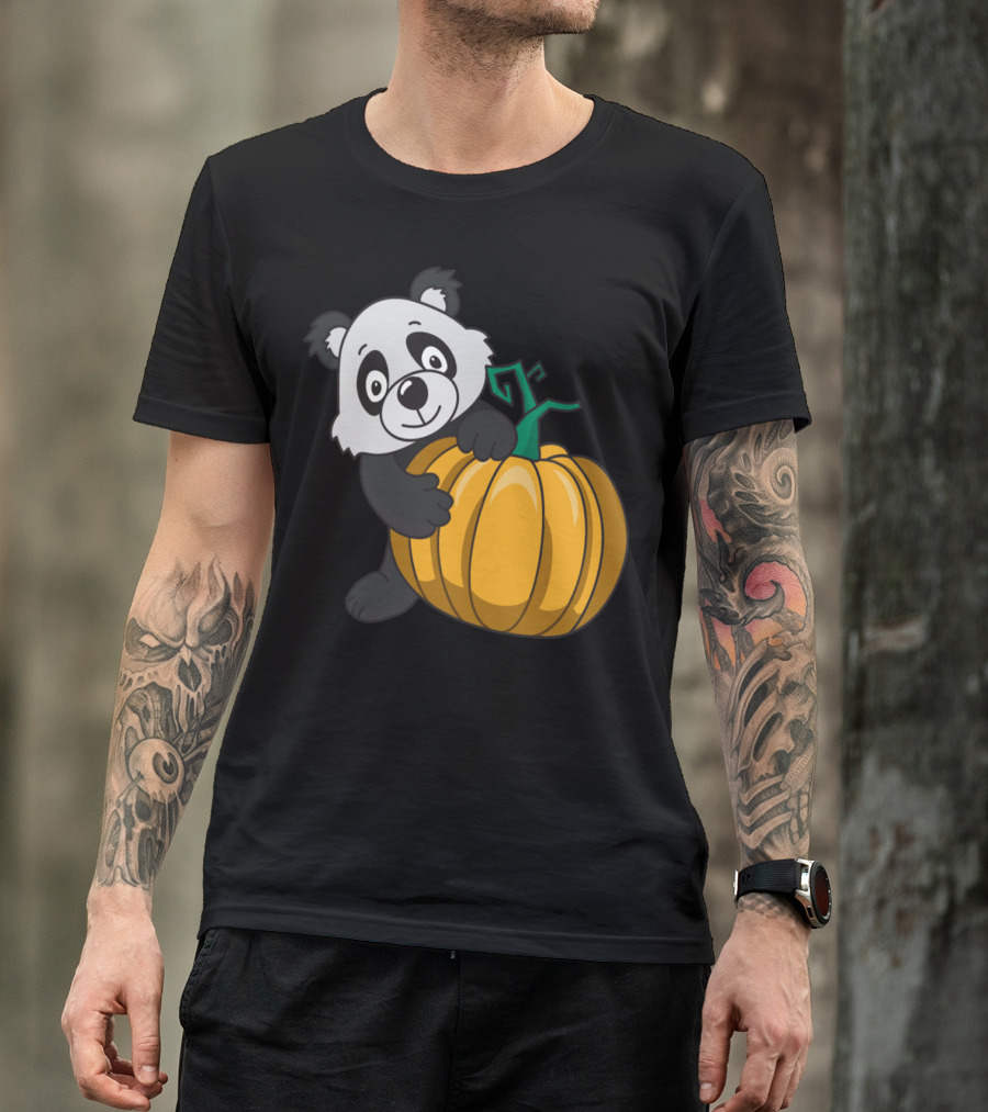 Halloween Panda Bear Holding Pumpkin T-Shirt