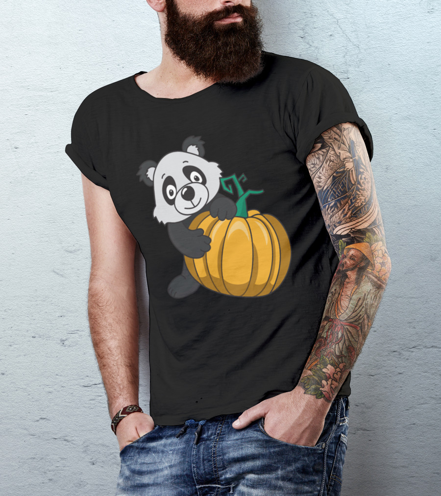 Halloween Panda Bear Holding Pumpkin T-Shirt