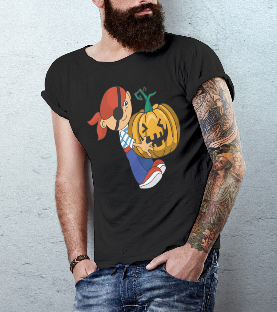 Playful Pirate With Grinning Pumpkin Halloween Fun T-Shirt