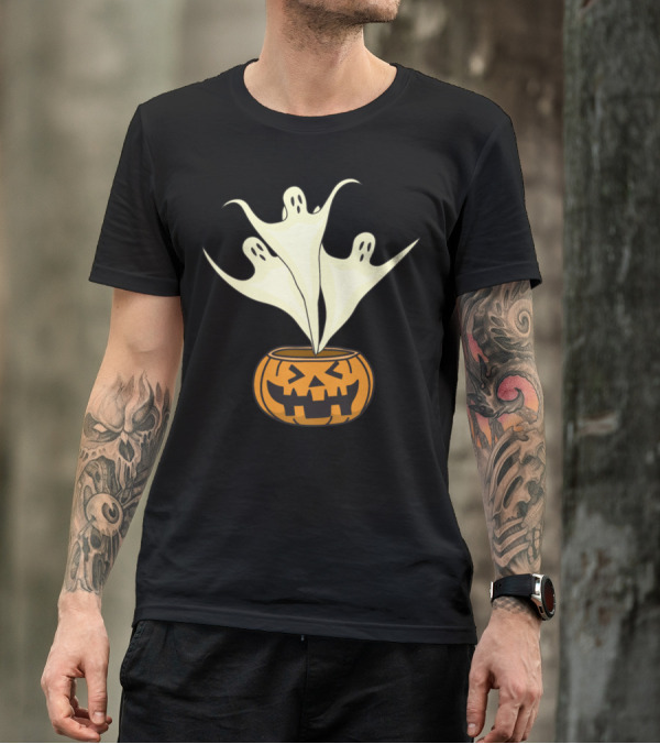 Happy Halloween Ghosts Emerging From Jack-O'-Lantern Pumpkin T-Shirt