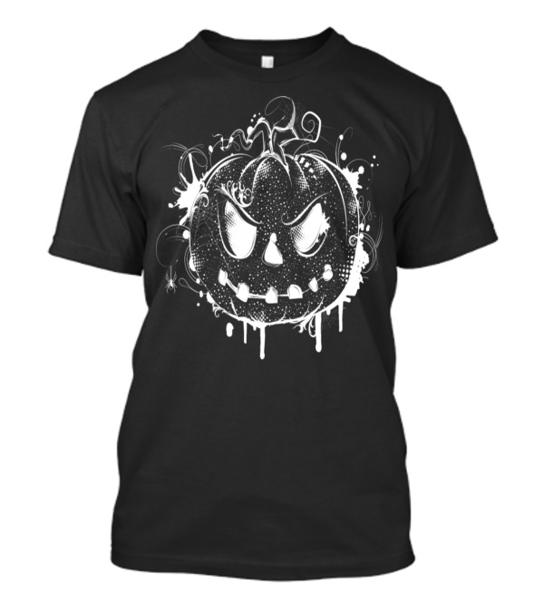 Halloween Pumpkin Spooky White Drawing With Creepy Face And Swirls T-Shirt