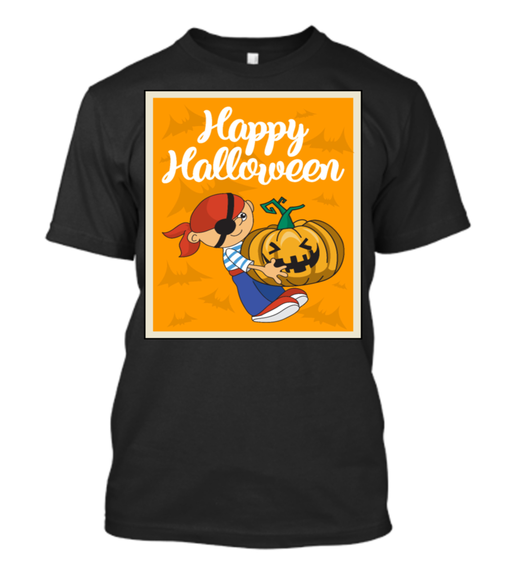 Happy Halloween Pirate Pumpkin With Red Bandana And Eye Patch T-Shirt