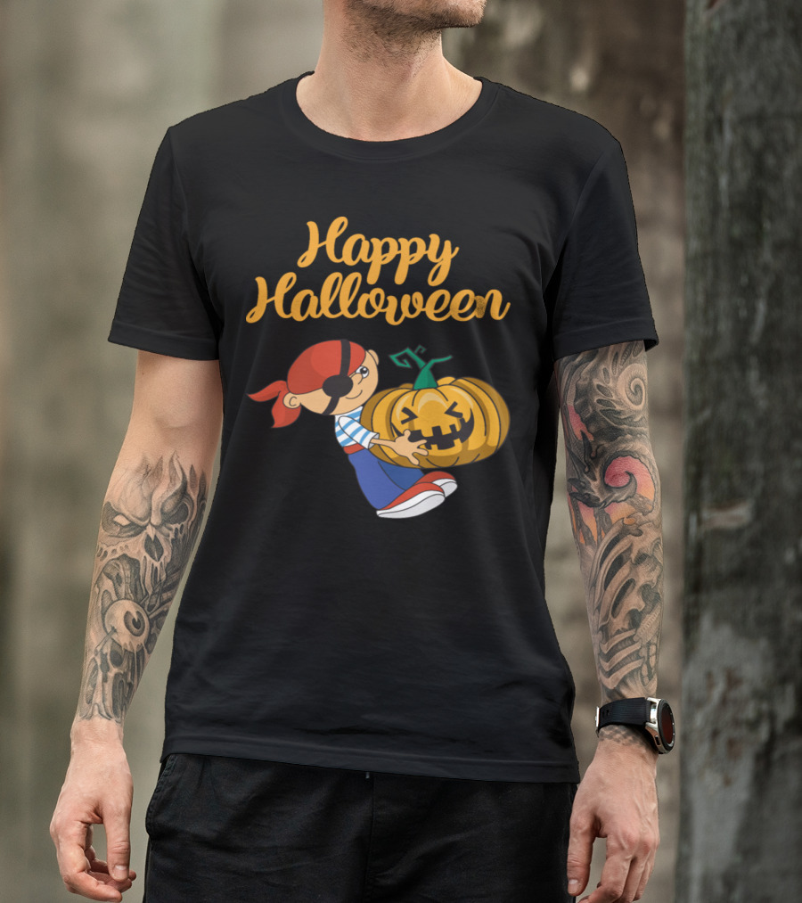 Happy Halloween Pirate Holding Jack-O'-Lantern T-Shirt