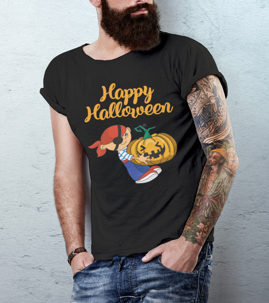 Happy Halloween Pirate Holding Jack-O'-Lantern T-Shirt