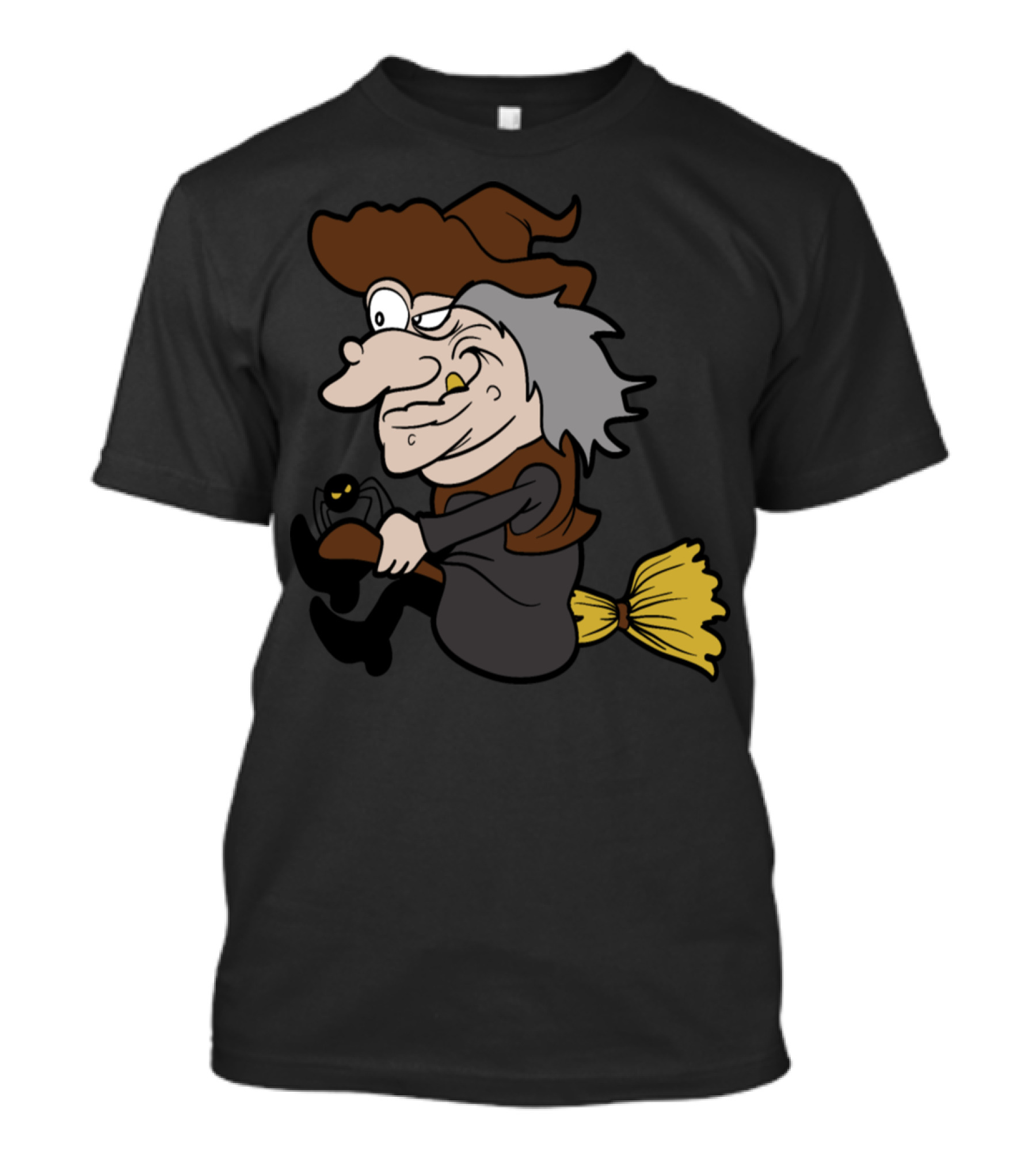 Halloween Witch Riding Broom With Spider Fun T-Shirt