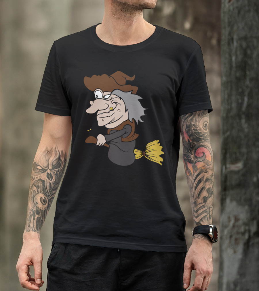 Halloween Witch Riding Broom With Spider Fun T-Shirt