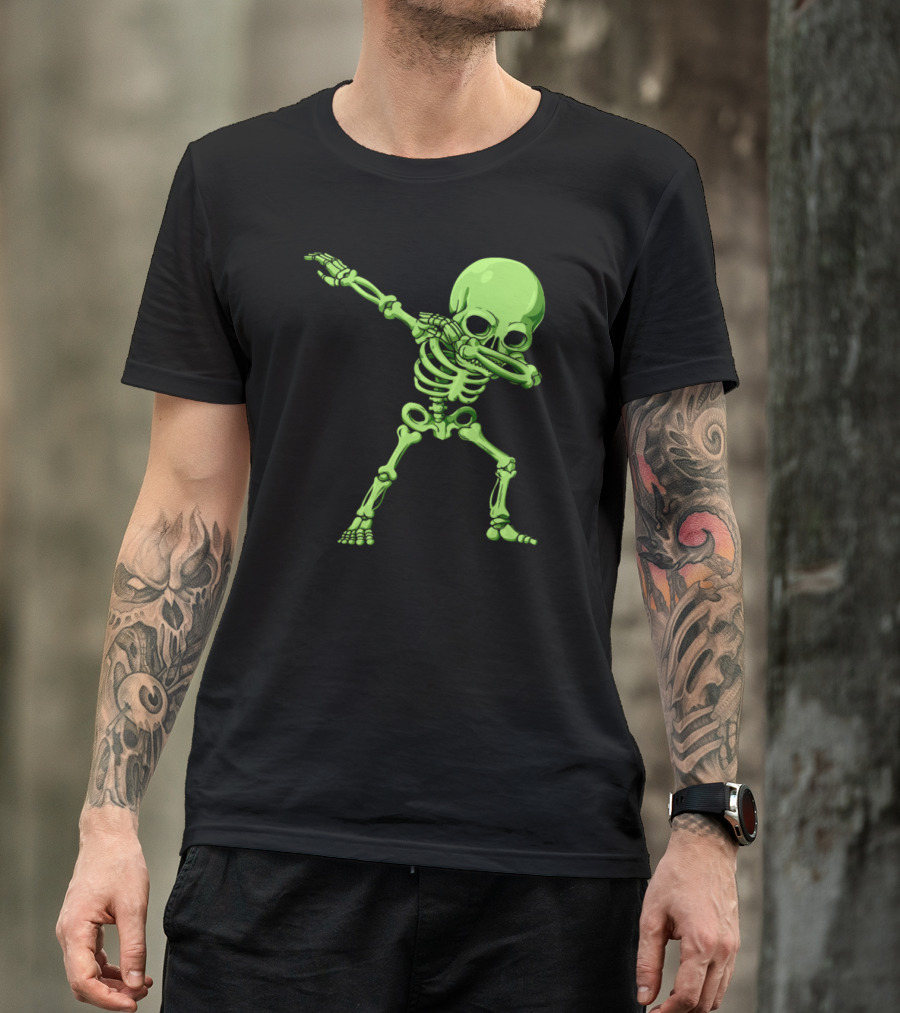 Dabbing Neon Green Skeleton Pose T-Shirt