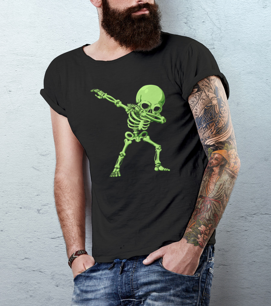 Dabbing Neon Green Skeleton Pose T-Shirt