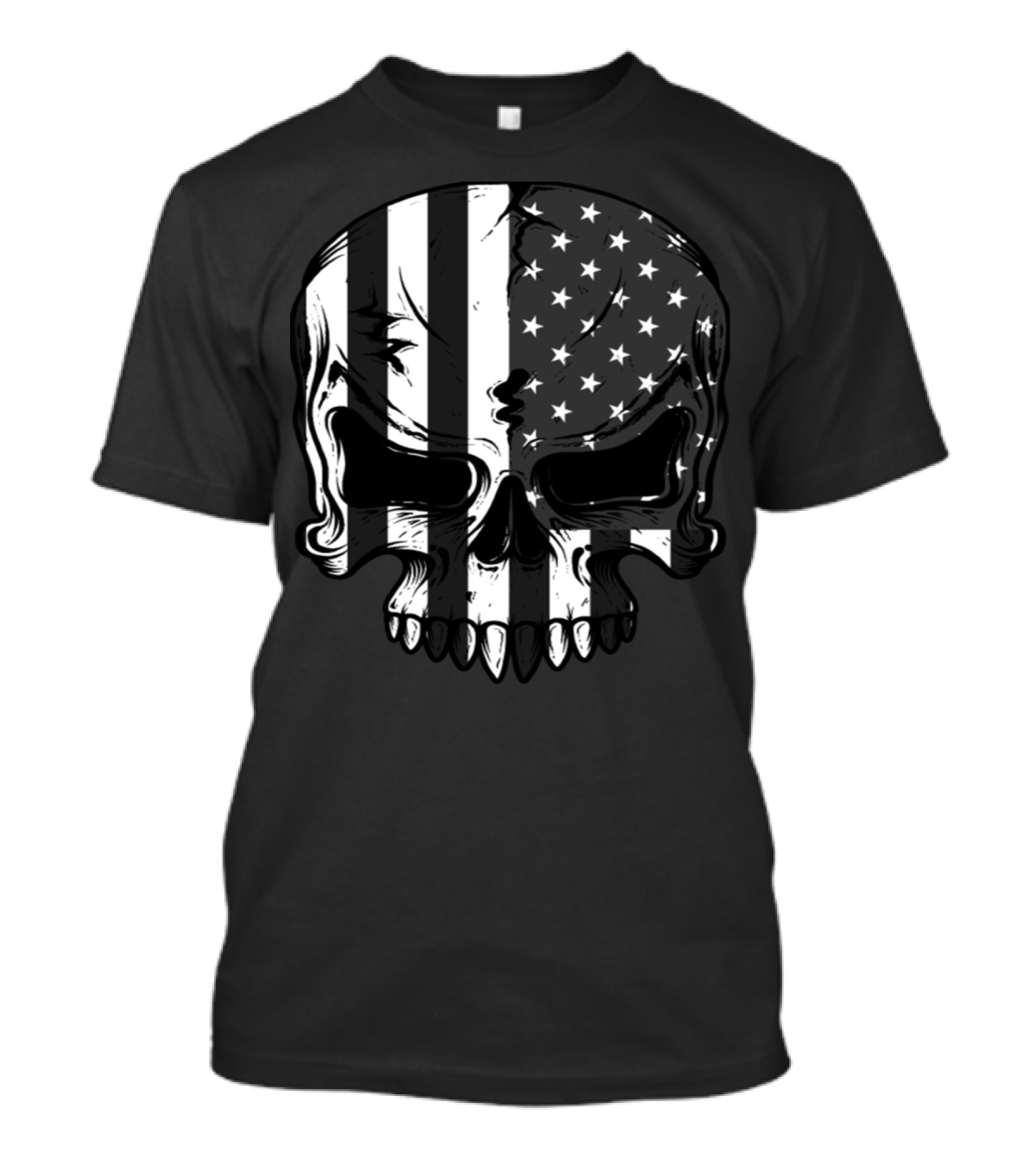 American Flag Skull Grey And White T-Shirt