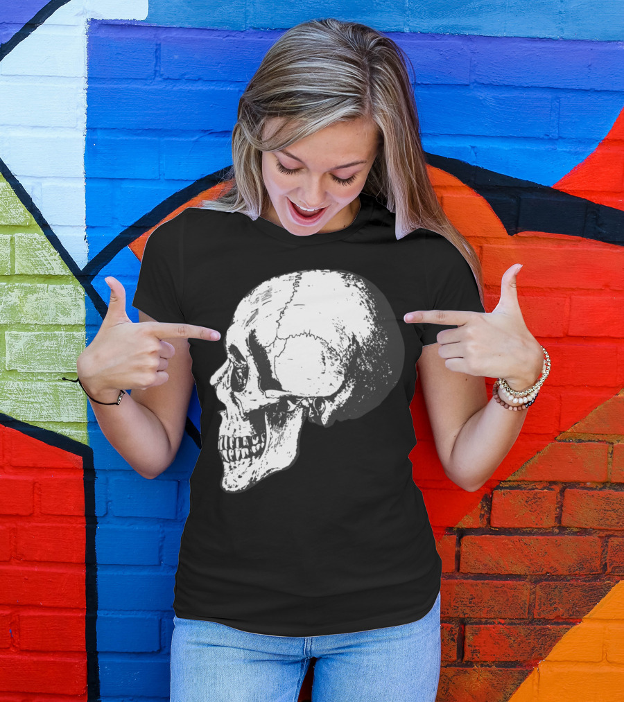 Skeleton Skull Profile Drawing Detailed Cranium T-Shirt