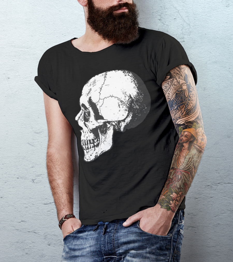 Skeleton Skull Profile Drawing Detailed Cranium T-Shirt