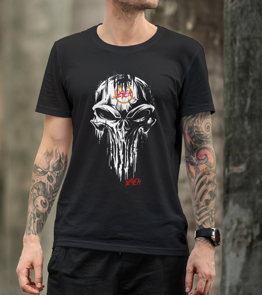 SLAYER Skull Dripping Logo With Inverted Pentagram T-Shirt