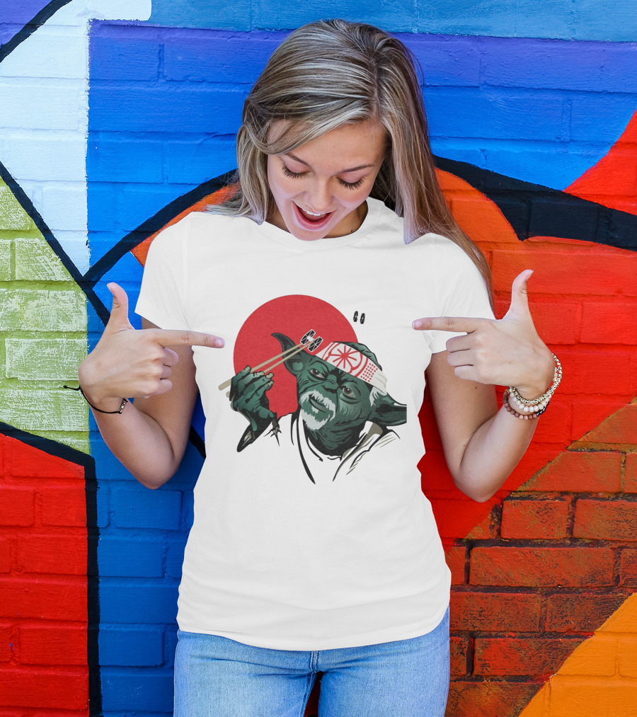 Master Yoda With Chopsticks Karate Kid Miyagi Headband Red Circle T-Shirt