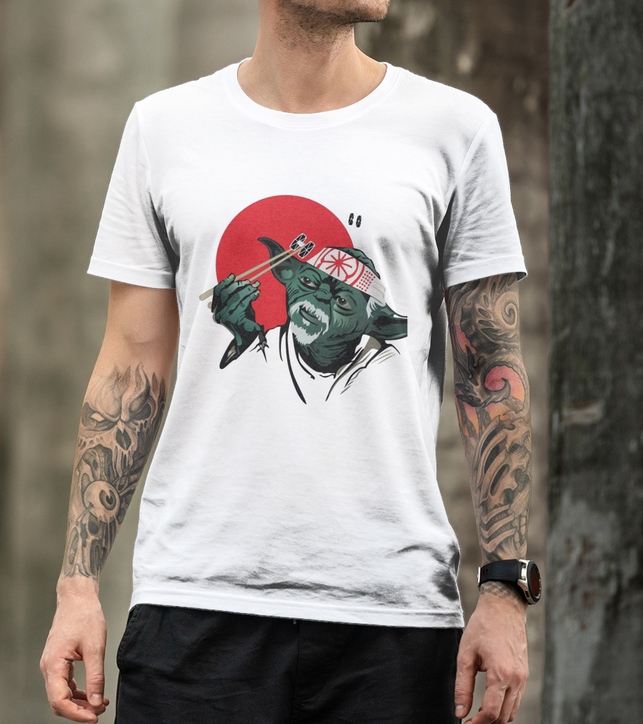 Master Yoda With Chopsticks Karate Kid Miyagi Headband Red Circle T-Shirt