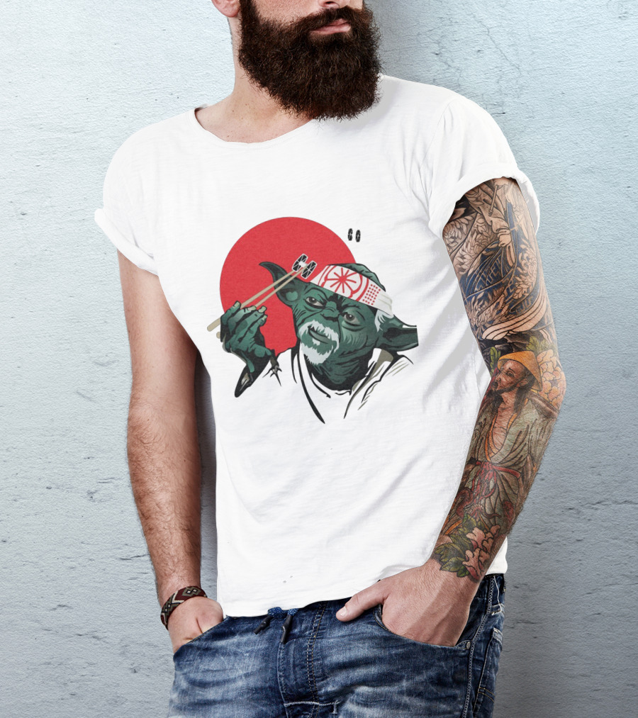 Master Yoda With Chopsticks Karate Kid Miyagi Headband Red Circle T-Shirt