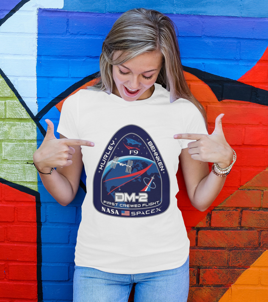 Nasa Spacex DM-2 Hurley Behnken First Crewed Flight F9 Badge T-Shirt