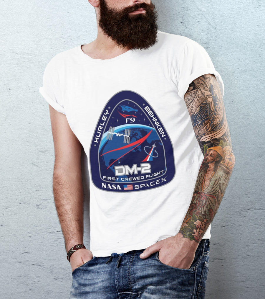 Nasa Spacex DM-2 Hurley Behnken First Crewed Flight F9 Badge T-Shirt