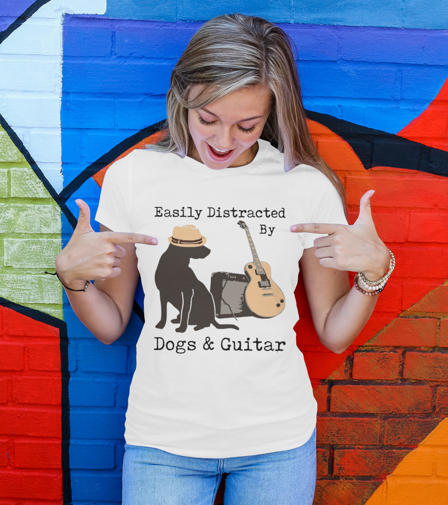 Easily Distracted By Dogs And Guitar Hat And Amplifier T-Shirt