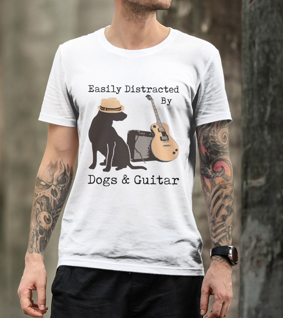 Easily Distracted By Dogs And Guitar Hat And Amplifier T-Shirt