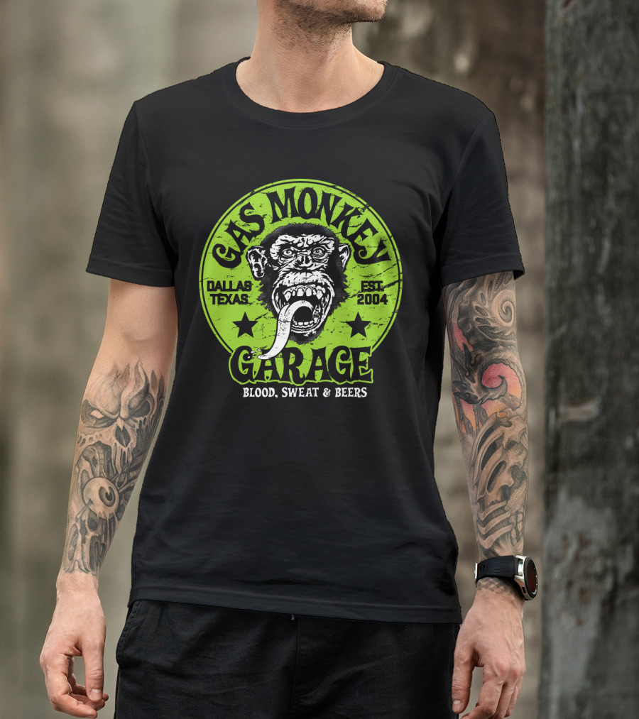 Gas Monkey Garage Dallas Texas EST 2004 Blood Sweat And Beers T-Shirt