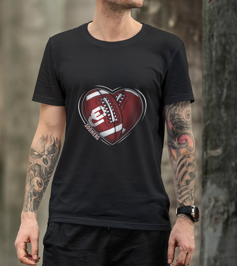 DH 90 NCAA Oklahoma Sooners Heart Football T-Shirt