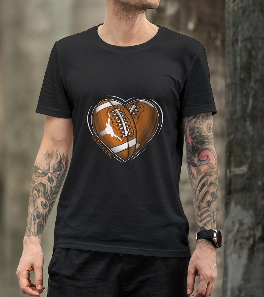 Longhorns Heart-Shaped Football Design Texas Longhorns NCAA T-Shirt