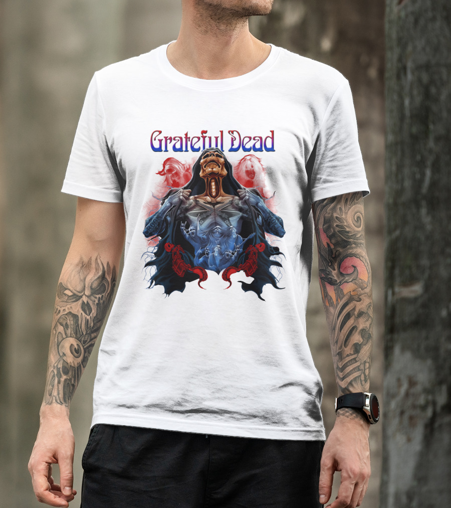 Grateful Dead Skeleton Artwork With Red And Blue T-Shirt