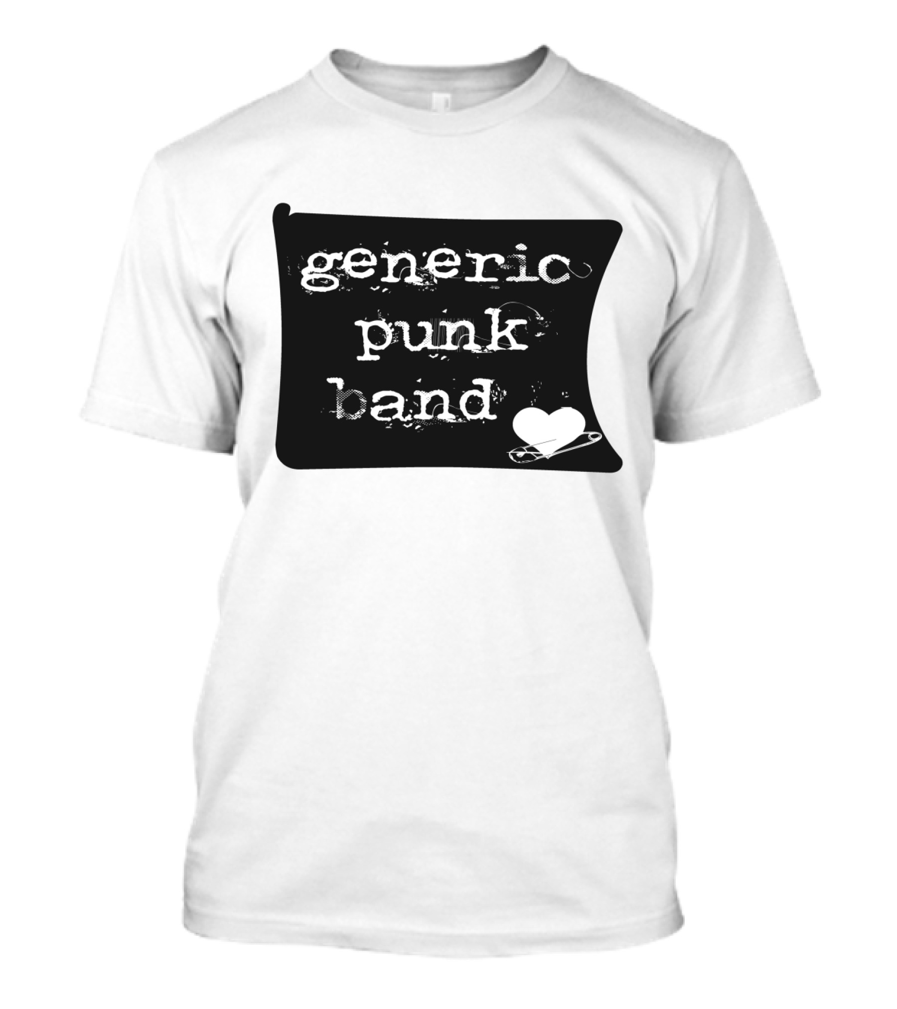 Generic Punk Band Distressed Text With Heart And Safety Pin T-Shirt