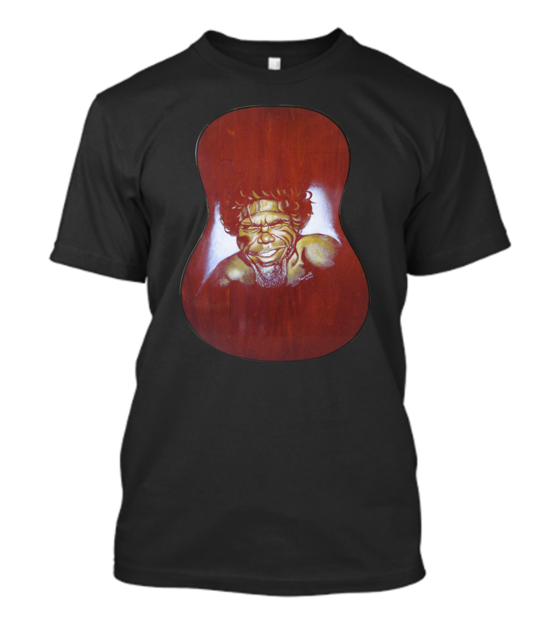 Aboriginal Art Portrait On Guitar Backdrop T-Shirt