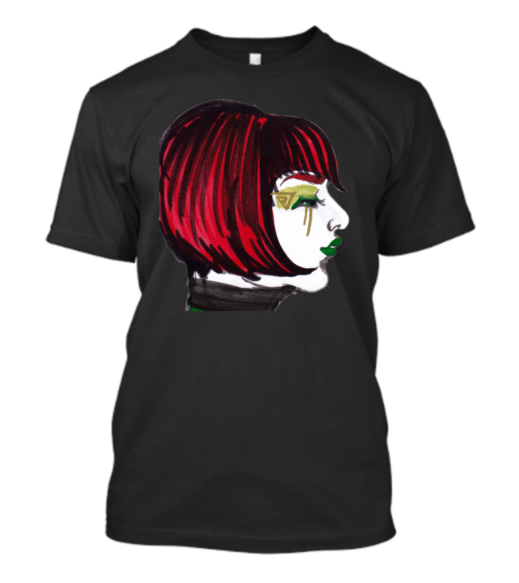 REDHEAD NOIR Female Profile With Red Hair And Green Makeup T-Shirt