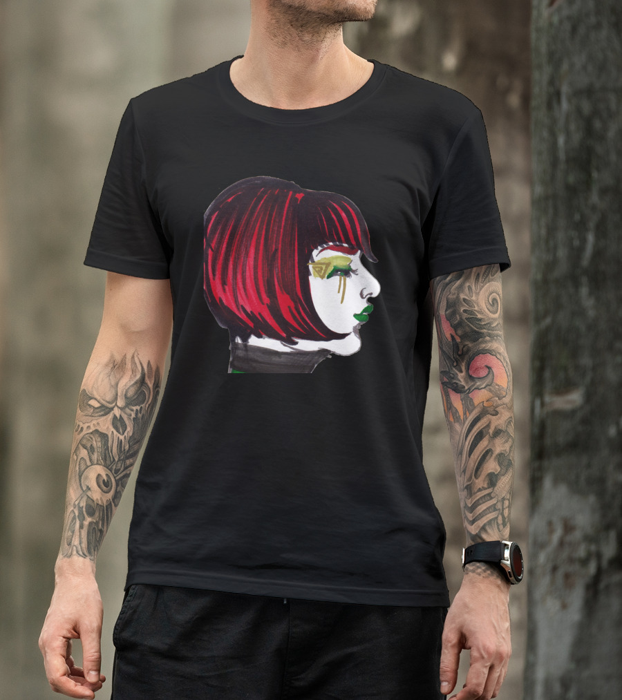 REDHEAD NOIR Female Profile With Red Hair And Green Makeup T-Shirt