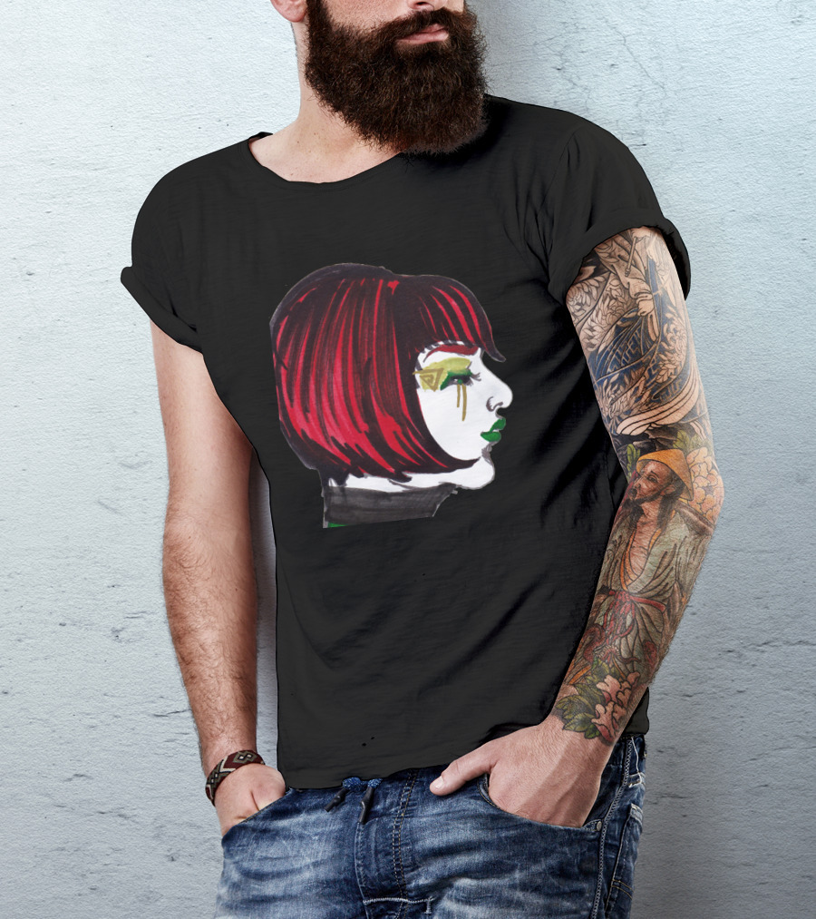 REDHEAD NOIR Female Profile With Red Hair And Green Makeup T-Shirt