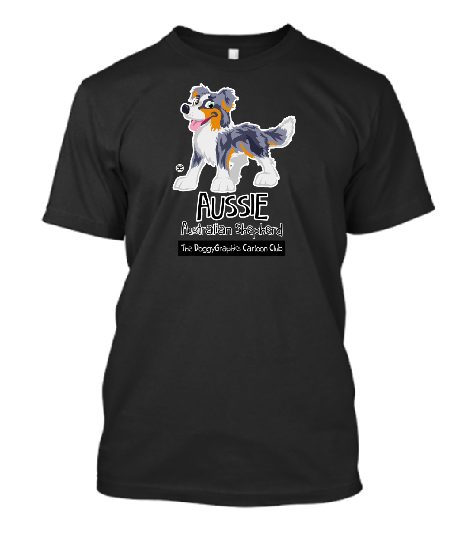 Aussie Australian Shepherd DoggyGraphics Cartoon Club Merle Trico T-Shirt