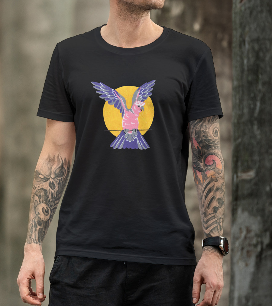 Colourful Galah With Vibrant Wings And Bright Yellow Sun Circle Background T-Shirt
