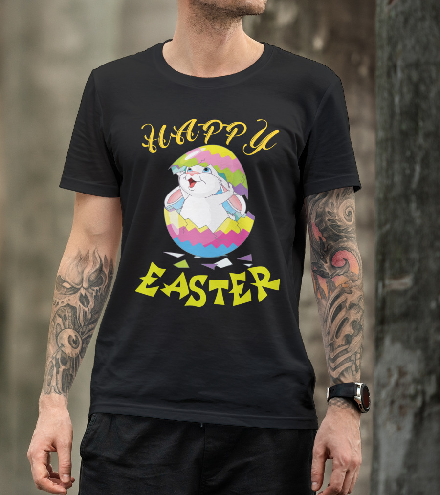 Happy Easter Bunny Emerging From Colorful Egg T-Shirt