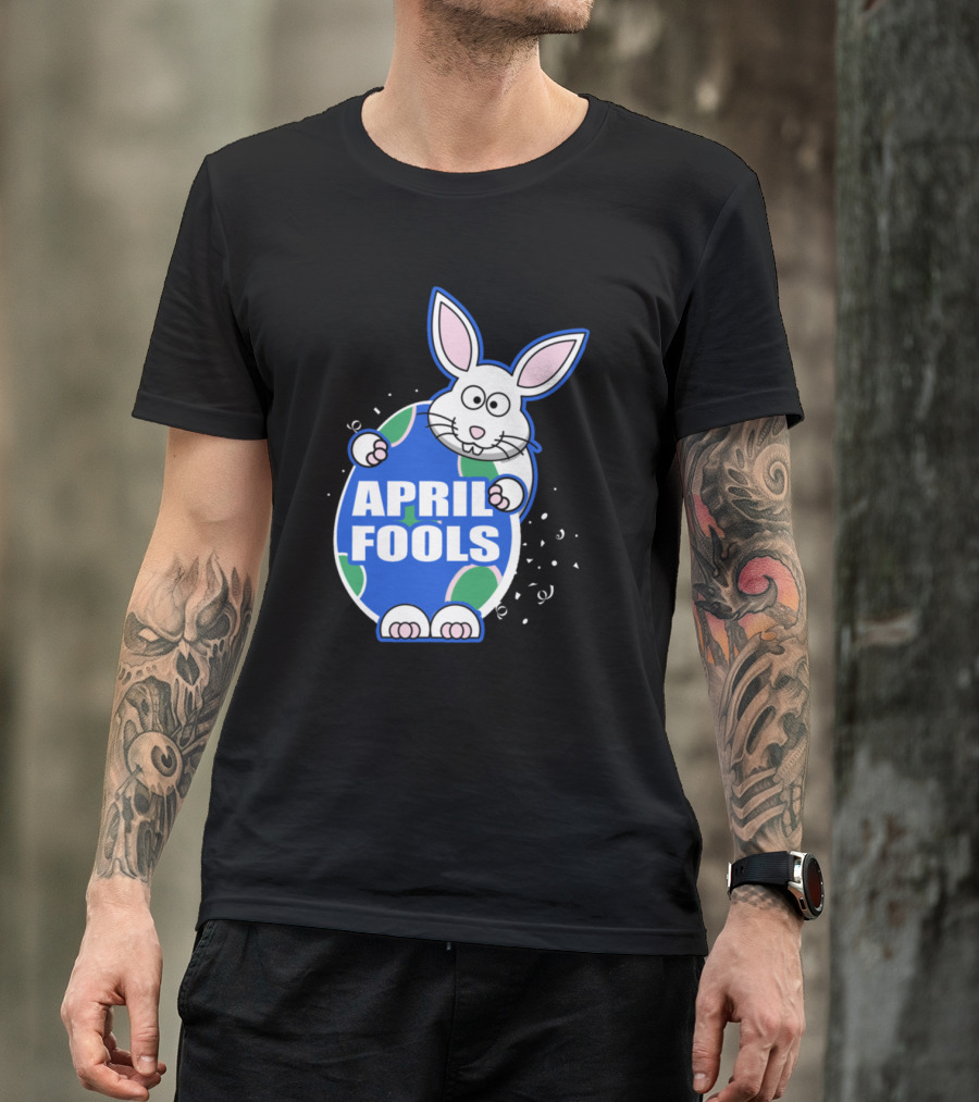 April Fools Easter Bunny Hugging Egg With Whiskers And Ears T-Shirt