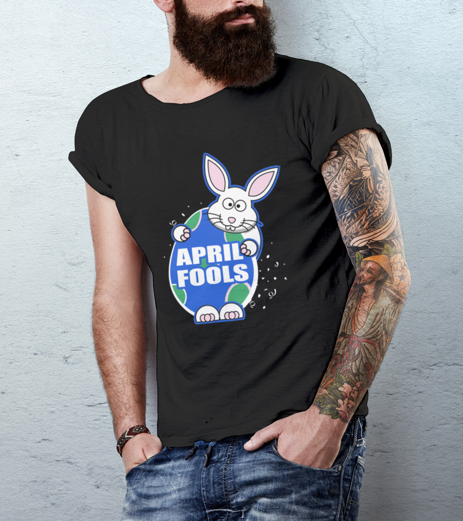 April Fools Easter Bunny Hugging Egg With Whiskers And Ears T-Shirt