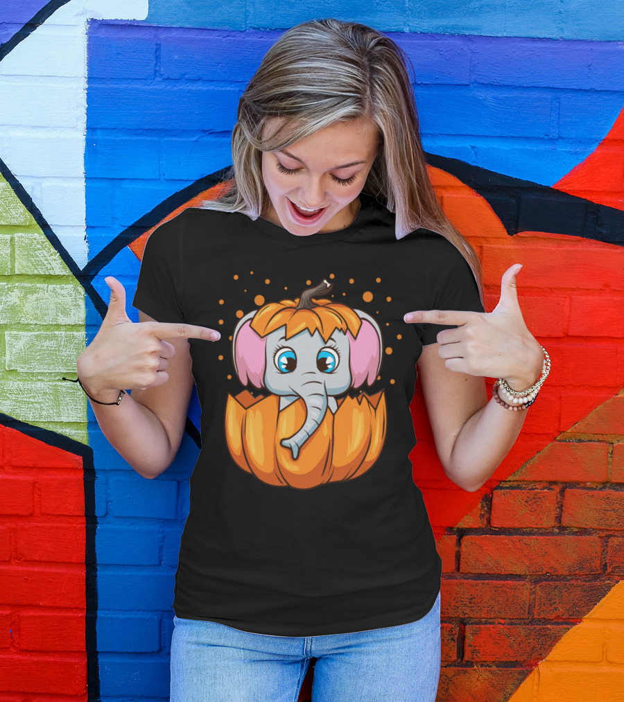 Baby Elephant Inside Halloween Pumpkin T-Shirt