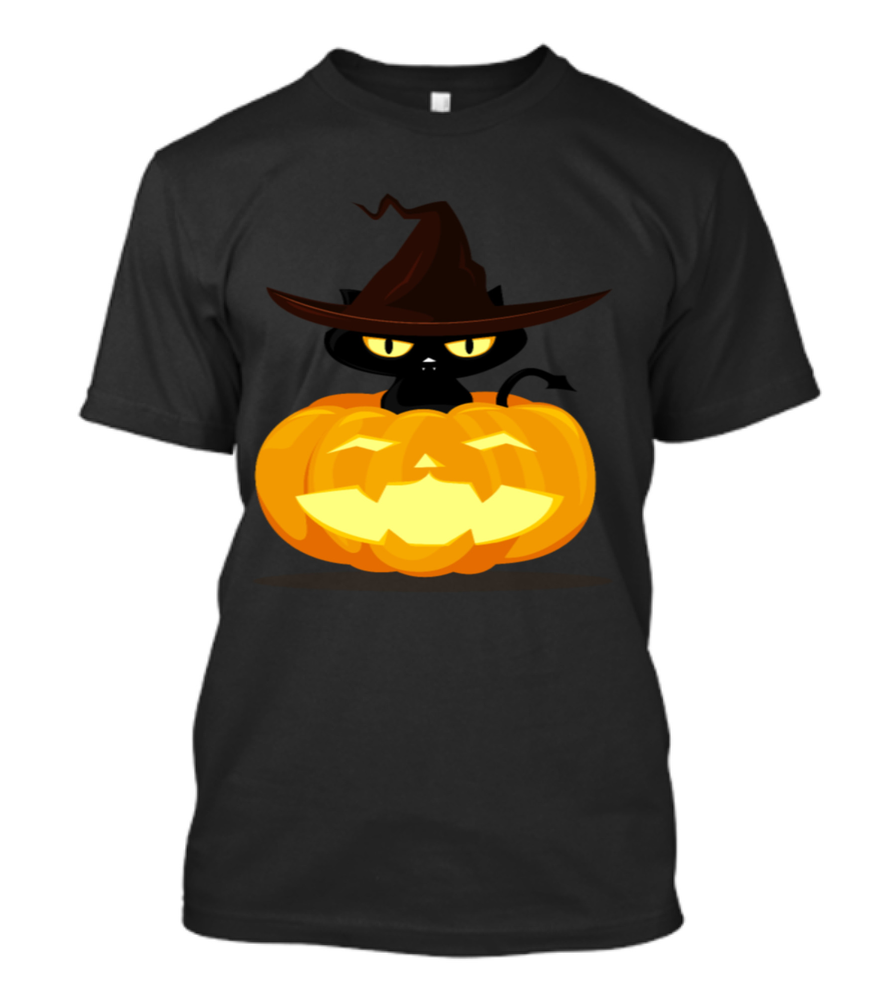 Black Cat In Witch Hat Inside Jack-o'-Lantern Pumpkin Halloween T-Shirt