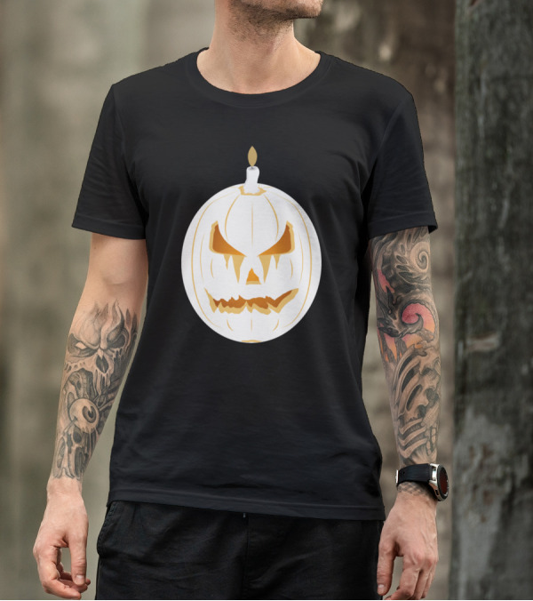 Painted Pumpkin Jack-O'-Lantern Shadow Candle Face T-Shirt