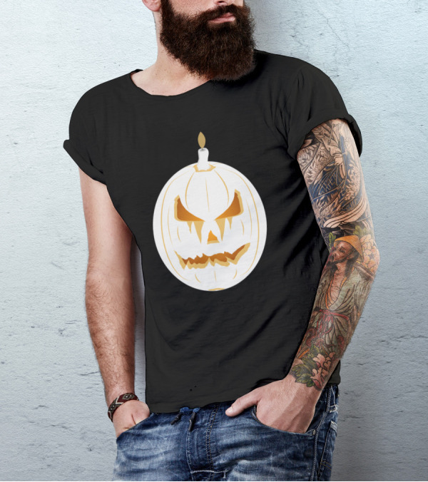 Painted Pumpkin Jack-O'-Lantern Shadow Candle Face T-Shirt