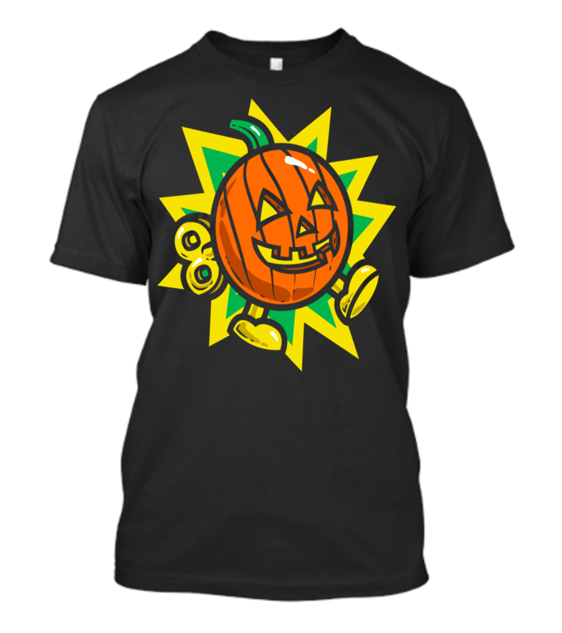 Pumpkin Bomb Wind-Up Toy With Starburst Background T-Shirt
