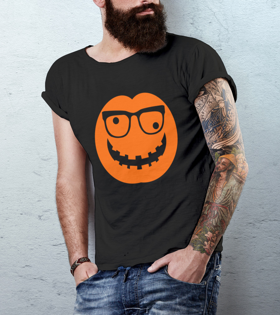 Pumpkin Nerd Halloween Emoticon With Glasses And Smiling Face T-Shirt