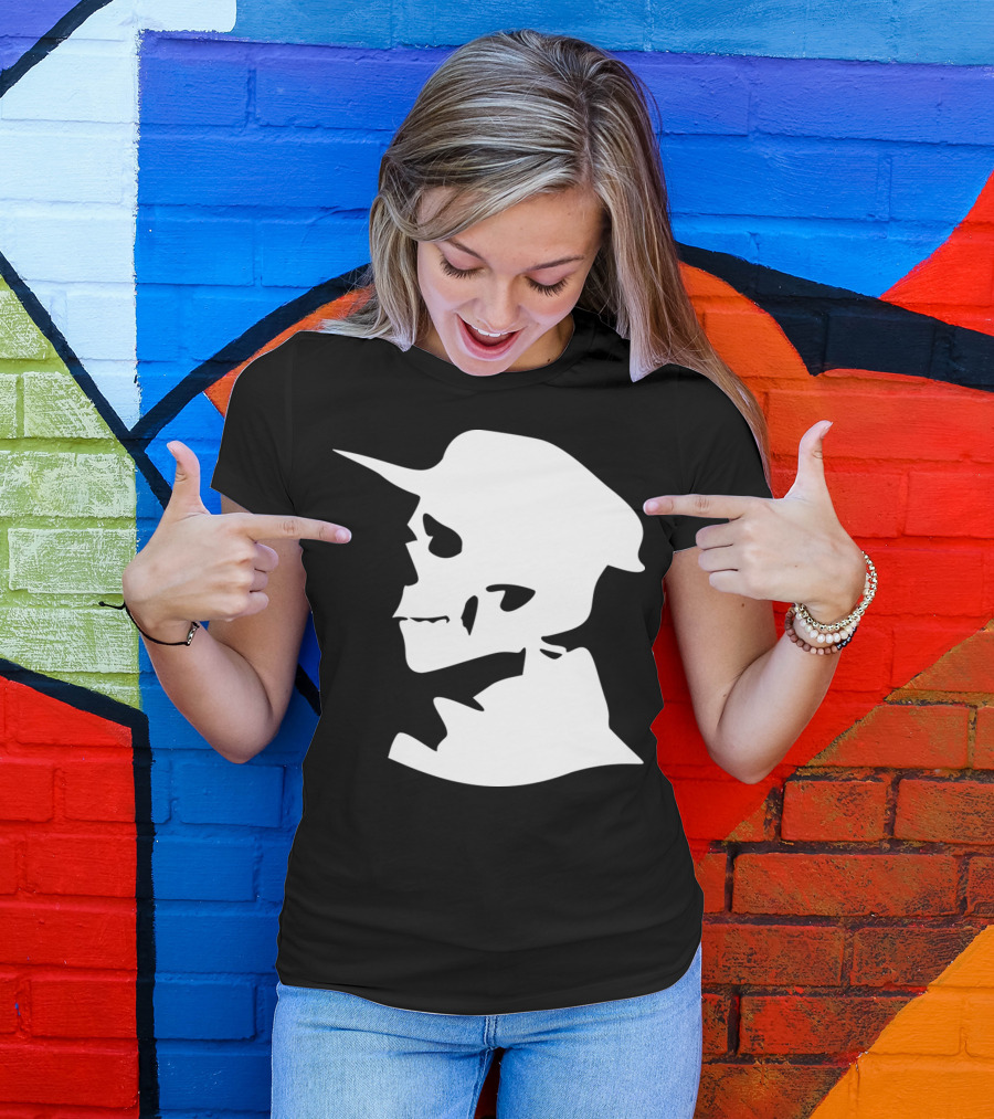 Skull Skeleton With Hat Cap Silhouette Profile T-Shirt