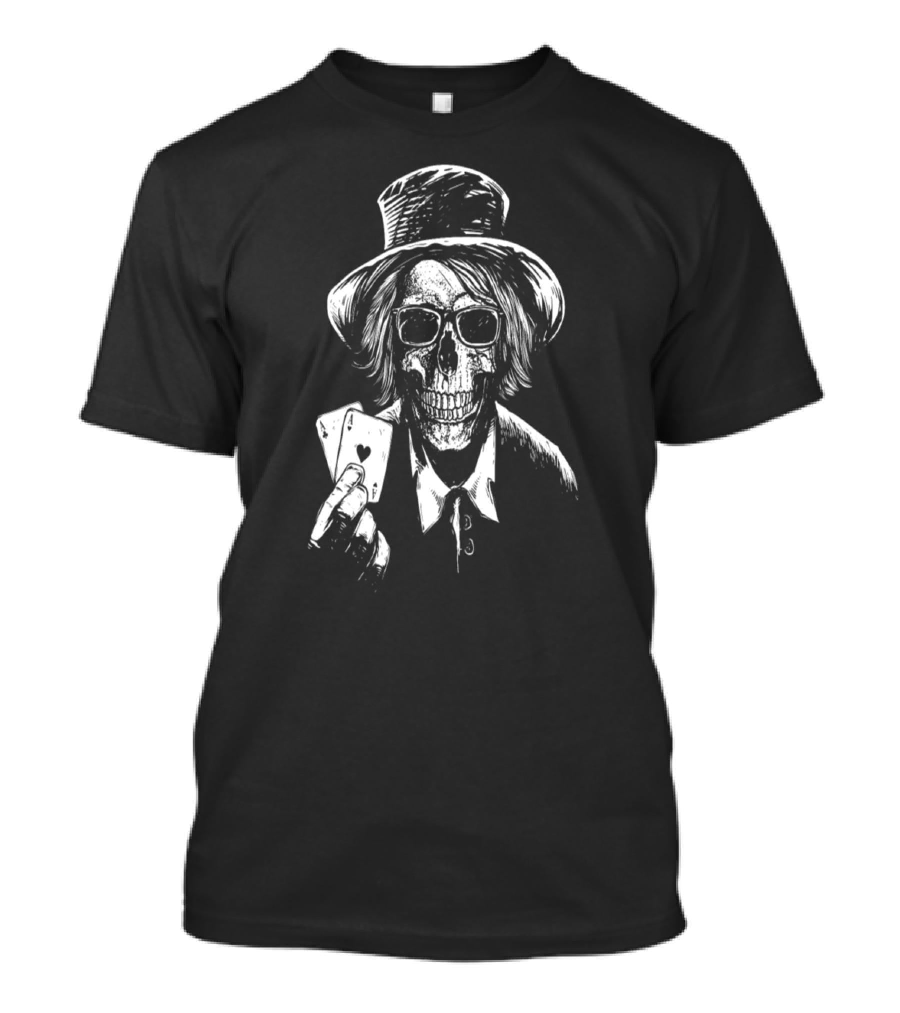Two Aces Skull Skeleton Top Hat Sunglasses T-Shirt
