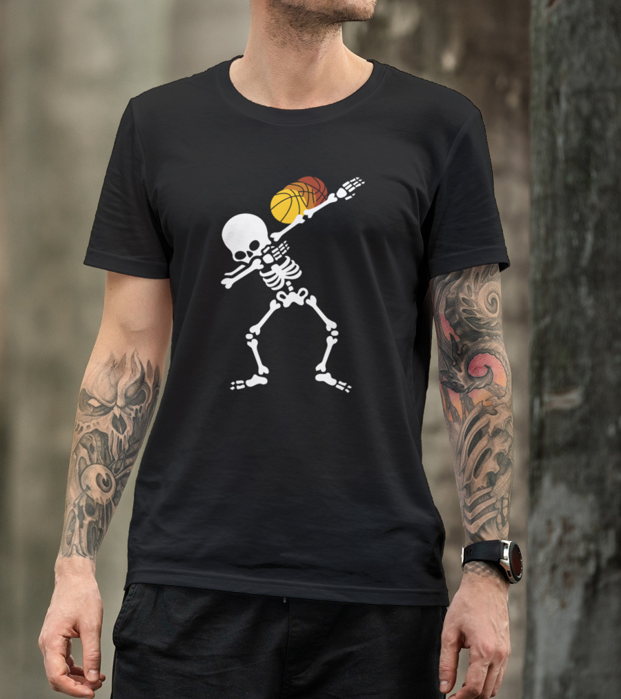 Skeleton Costume Lover Dabbing With Basketball In Hand T-Shirt