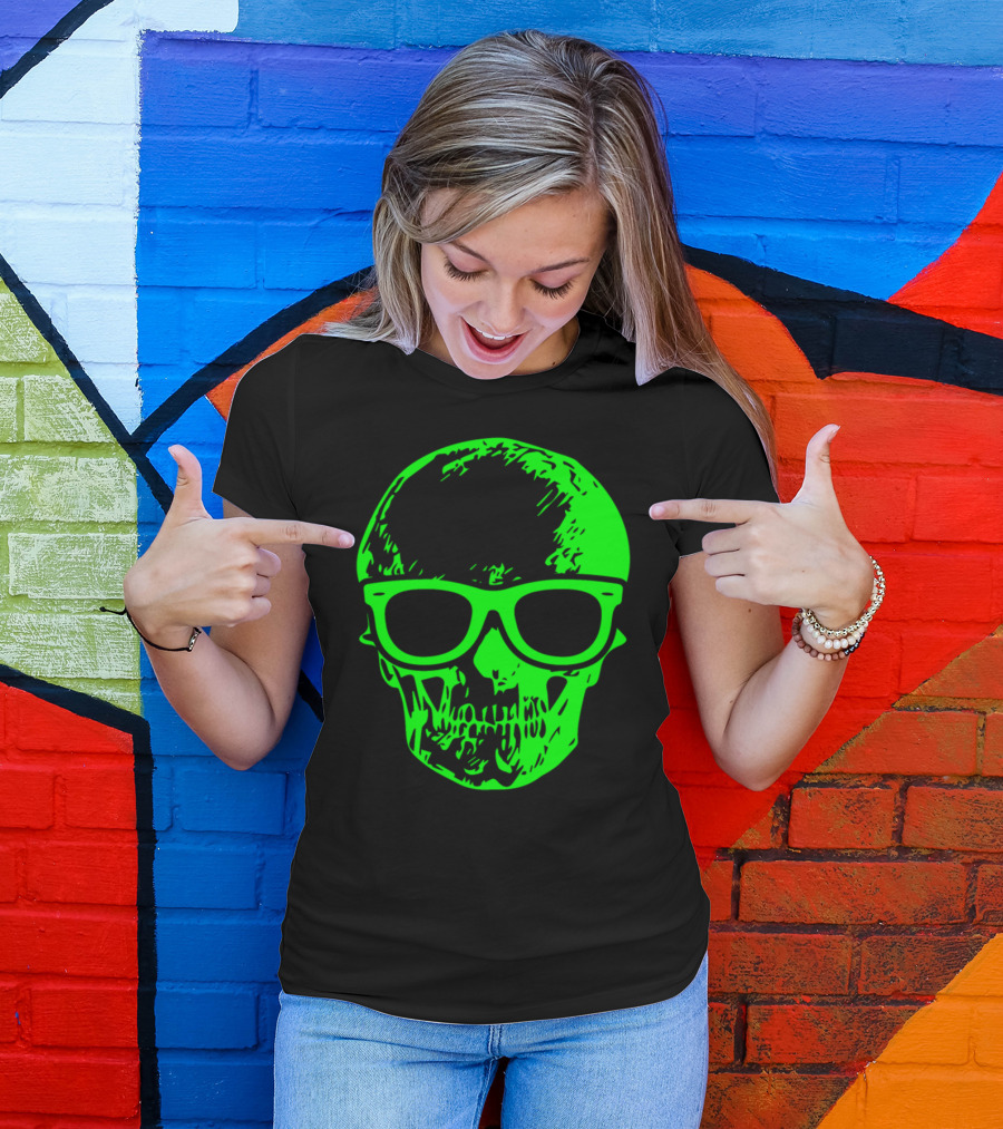 Skull With Neon Green Sunglasses Skeleton T-Shirt