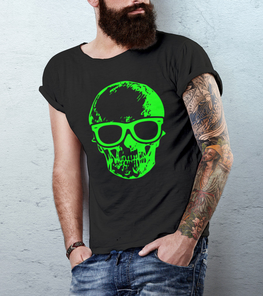 Skull With Neon Green Sunglasses Skeleton T-Shirt