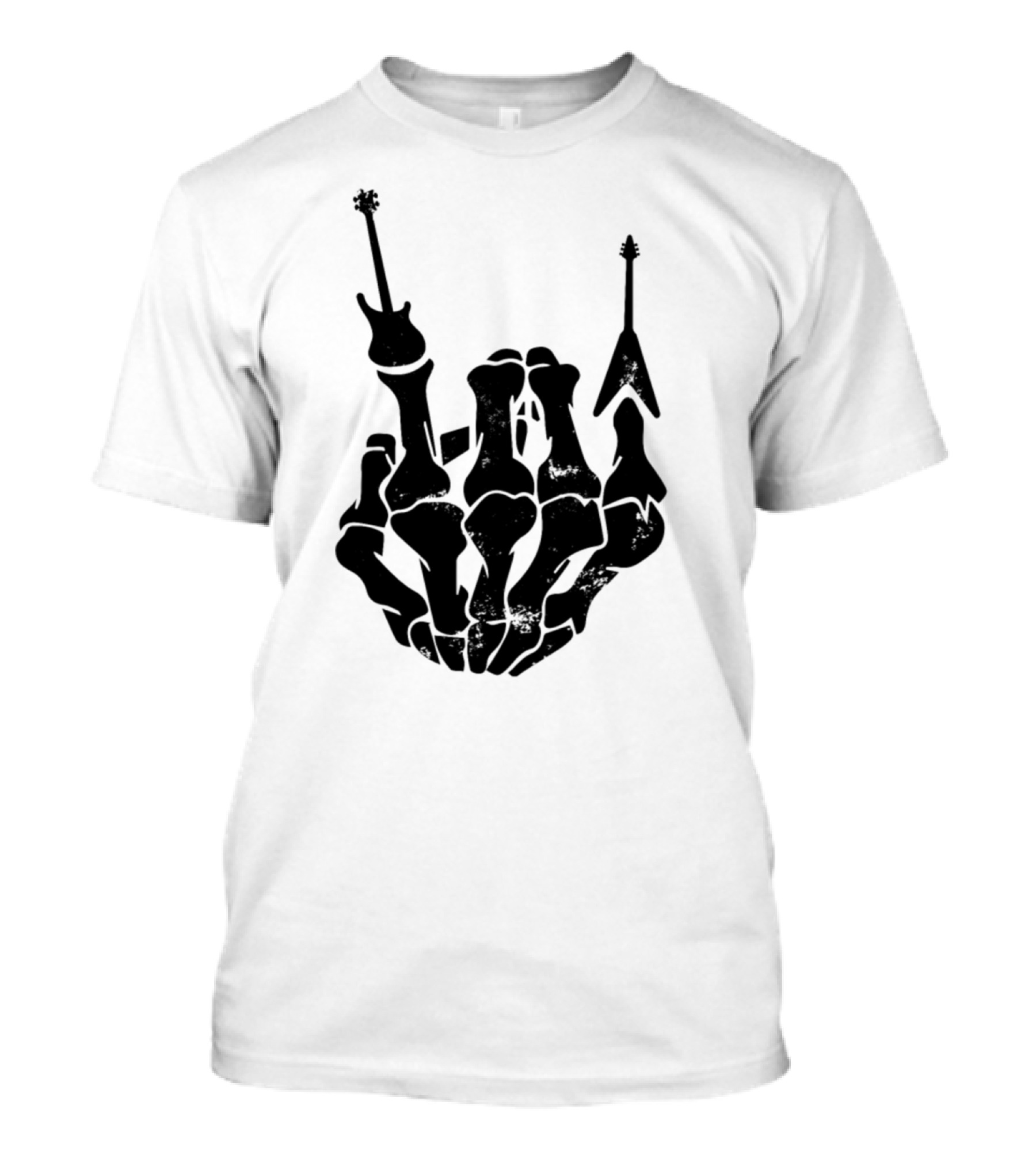 Mano Cornuta ROCK THIS Skeleton Hand With Guitar T-Shirt
