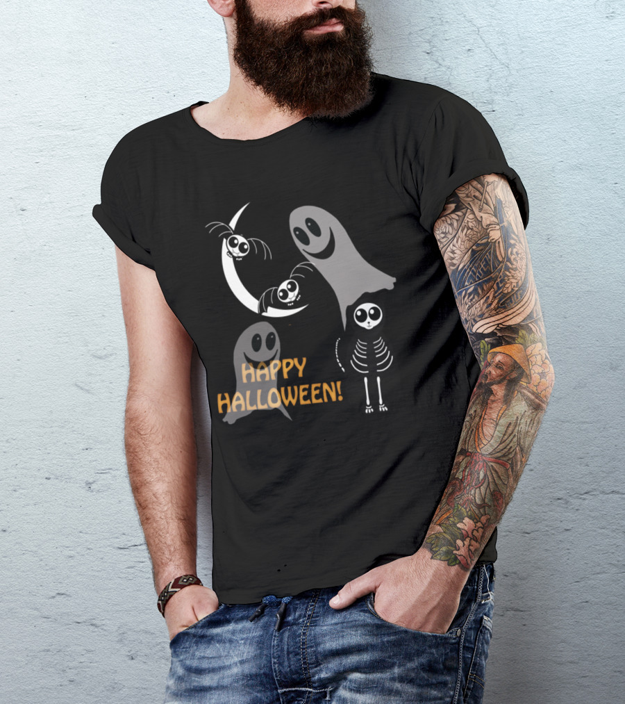 Happy Halloween Skeleton Animal Gang With Ghosts And Bats T-Shirt